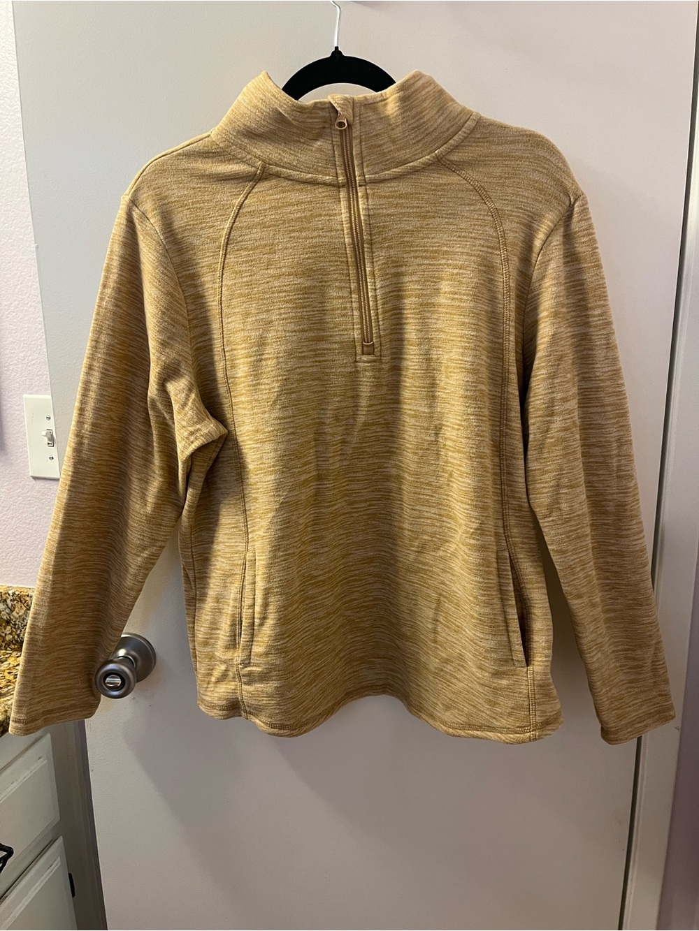 St. John's Bay Men's Heathered Camel Zip-Up Sweater PL/Like New PTP 23-28/L 26